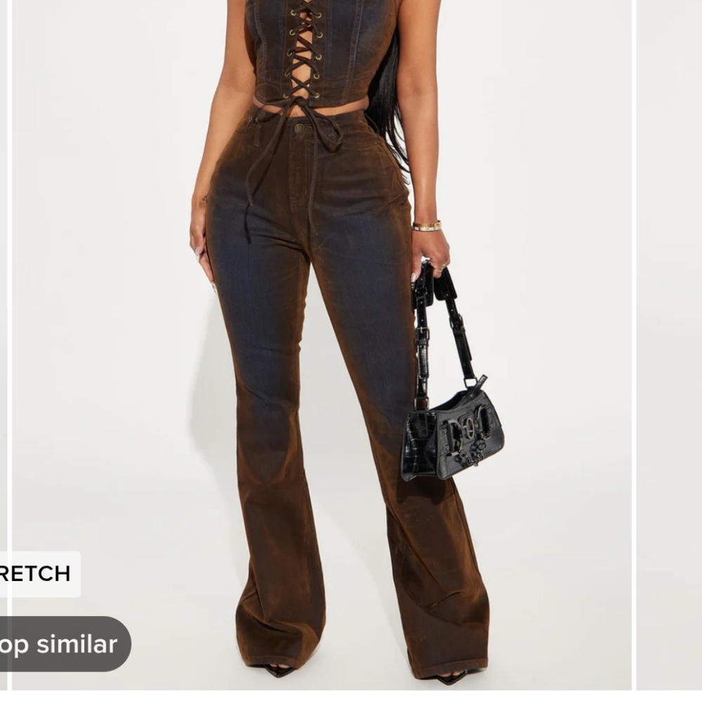 They're not like us stretch velvet flare jeans fashion nova red brown